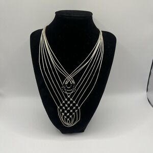Pair Strand Liquid Silver‎ Bib Necklaces Stamp Sterling Black Beads (Onyx?) 21g